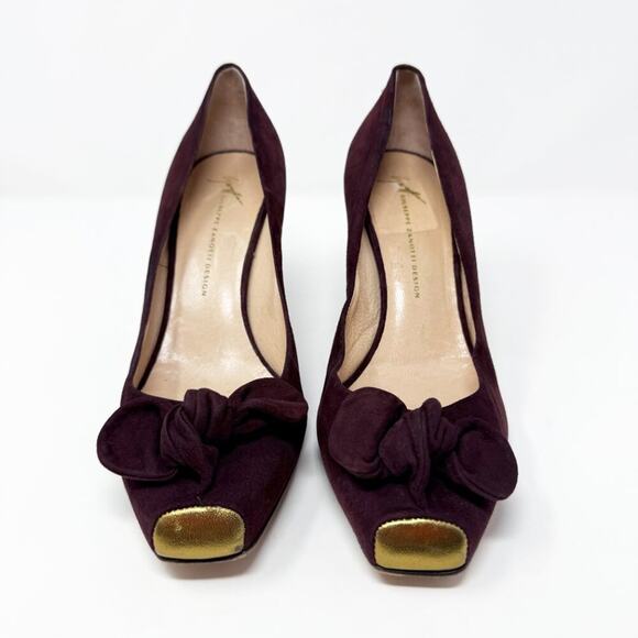 Giuseppe Zanotti Vicini Burgundy Suede Closed Toe Pumps Bow Detail Made in Italy - Picture 2 of 10